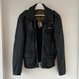 Superdry Brad Leather Jacket - Brown (Large)